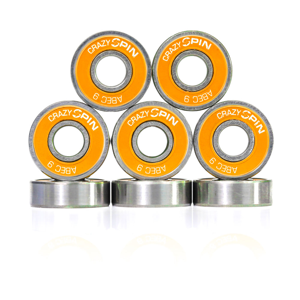 Crazy Skates Spin Orange Bearings | Set of 8 | High-Quality Bearings