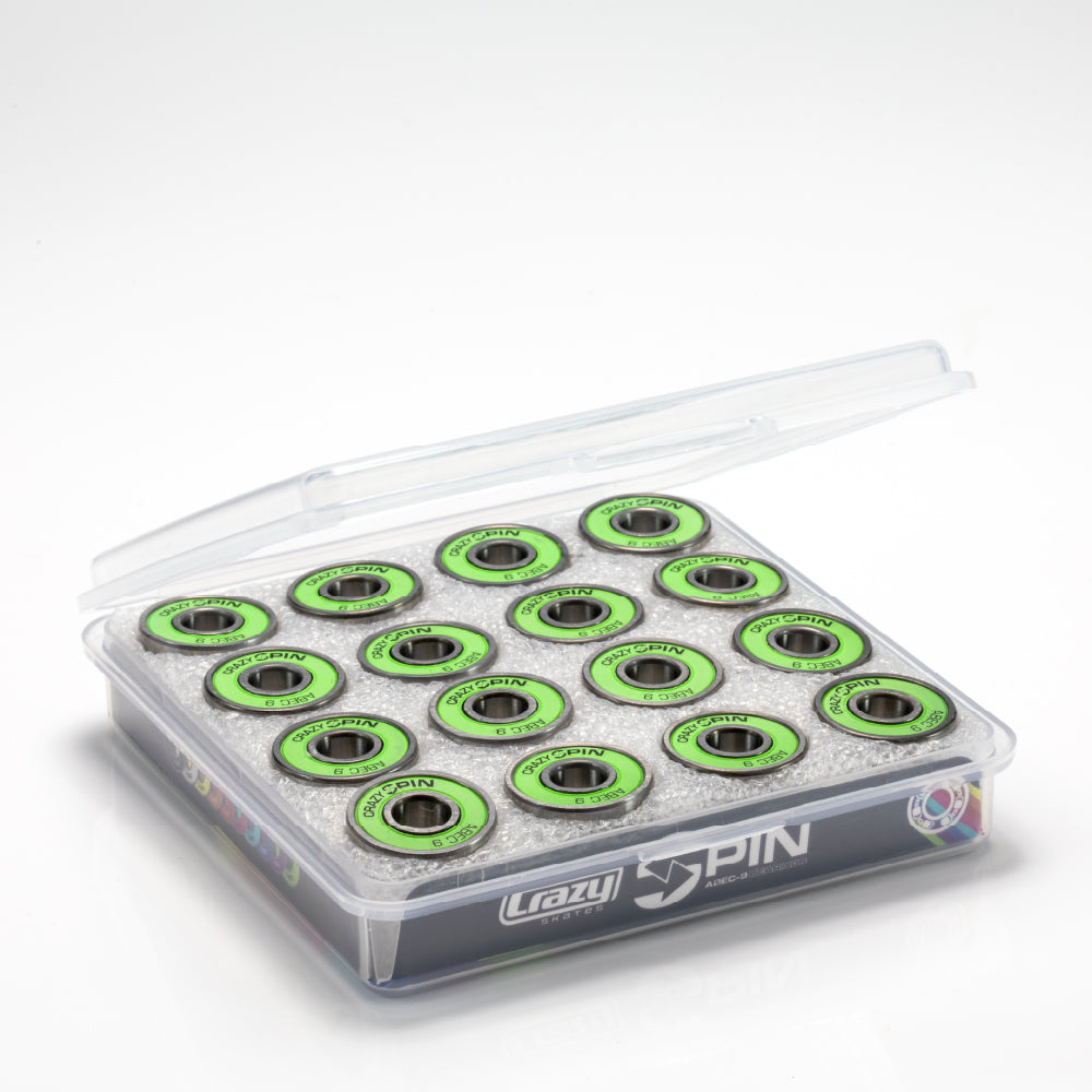 Crazy Skates Spin Green Bearings | Case of 16 | High-Quality Bearings