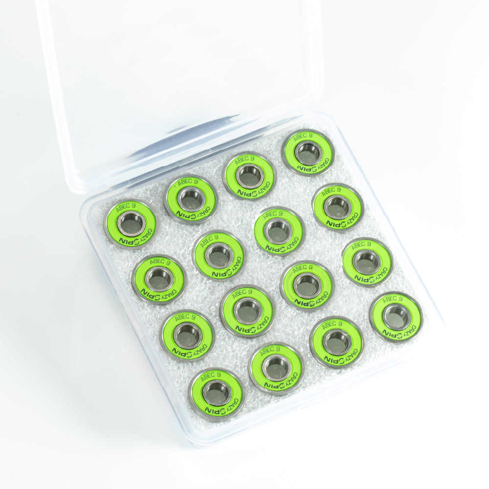Crazy Skates Spin Green Bearings | Case of 16 | High-Quality Bearings