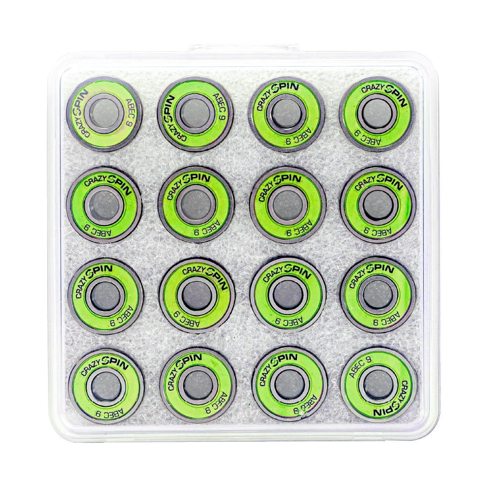 Crazy Skates Spin Green Bearings | Case of 16 | High-Quality Bearings